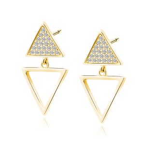Cercei argint lungi placati cu aur galben cu triunghiuri si pietre DiAmanti Z1850EG_W-DIA (Argint 925‰ 1,7 g.)
